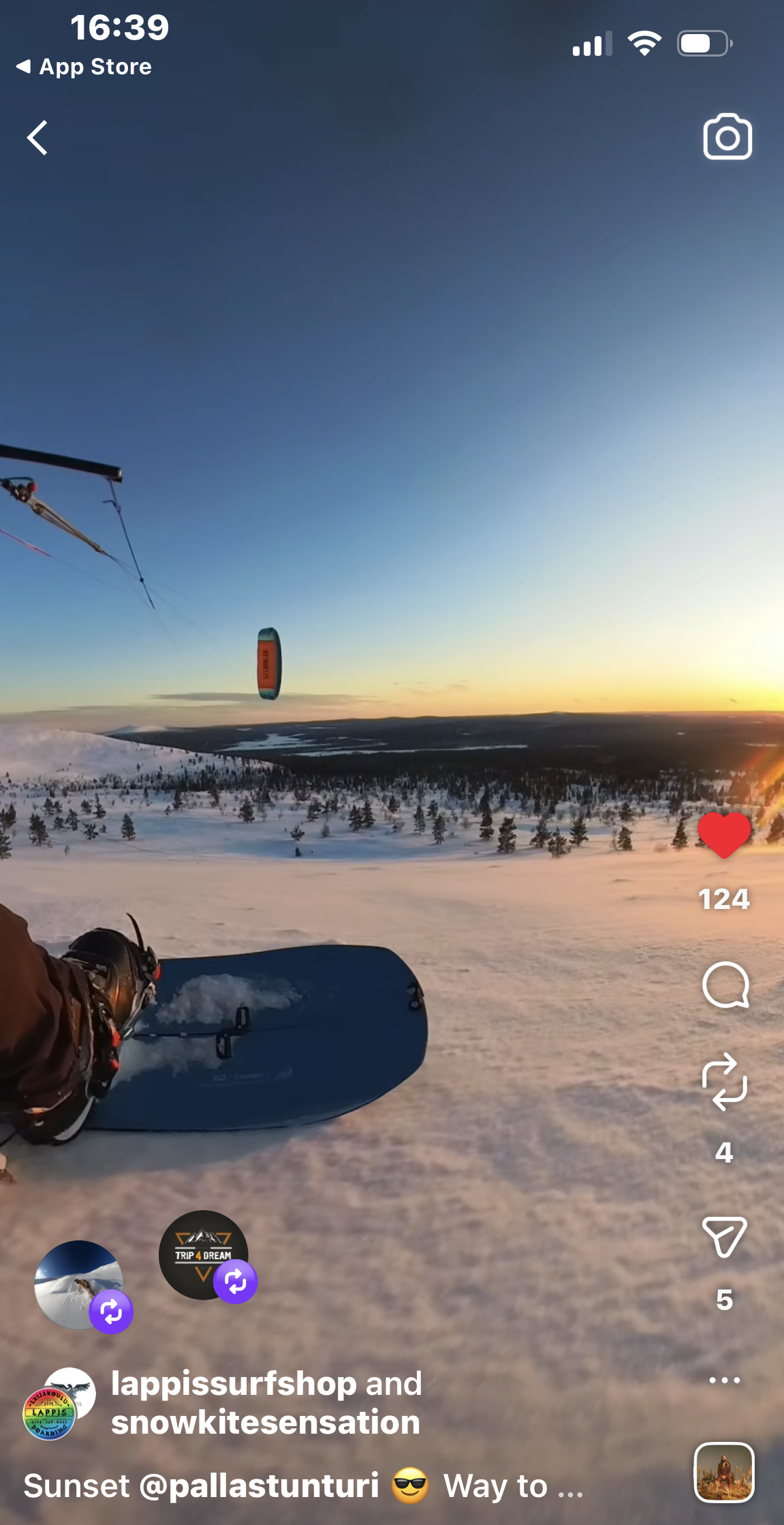 Snowkite sunset session in Pallas